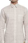 Abraham And Thakore_Beige Cotton Cambric Criss-cross Print Shirt_at_Aza_Fashions