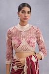 Buy_Torani_Red Net, Pure Cotton Silk High Neck Manika Induma Blouse _at_Aza_Fashions
