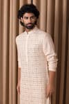 Ankit V Kapoor Pink Cotton, Silk Mirrors Sajid Embroidered Kurta Set Online at Aza Fashions Ankit V Kapoor_Pink Cotton, Silk Mirrors Sajid Embroidered Kurta Set _Online_at_Aza_Fashions