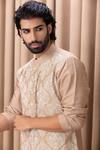 Buy_Ankit V Kapoor_Beige Cotton And Silk Embroidered Floral Patterns Aaryan Kurta Set _Online_at_Aza_Fashions