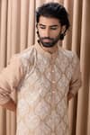 Shop_Ankit V Kapoor_Beige Cotton And Silk Embroidered Floral Patterns Aaryan Kurta Set _Online_at_Aza_Fashions