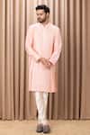 Ankit V Kapoor Peach Cotton, Silk Embroidery Fahad Straight Kurta Set Online at Aza Fashions Ankit V Kapoor_Peach Cotton, Silk Embroidery Fahad Straight Kurta Set_Online_at_Aza_Fashions