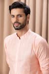Shop Ankit V Kapoor Peach Cotton, Silk Embroidery Fahad Straight Kurta Set Online at Aza Fashions Shop_Ankit V Kapoor_Peach Cotton, Silk Embroidery Fahad Straight Kurta Set_Online_at_Aza_Fashions