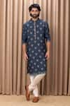 Ankit V Kapoor_Blue Cotton And Silk Digital Print Floral Patterns Noor Kurta Set _Online_at_Aza_Fashions