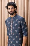 Shop_Ankit V Kapoor_Blue Cotton And Silk Digital Print Floral Patterns Noor Kurta Set _Online_at_Aza_Fashions