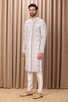 Ankit V Kapoor_Ivory Cotton And Silk Digital Print Floral Patterns Lakeer Kurta Set _Online_at_Aza_Fashions