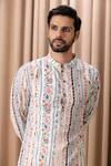 Ankit V Kapoor_Ivory Cotton And Silk Digital Print Floral Patterns Lakeer Kurta Set _at_Aza_Fashions