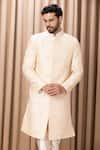 Buy_Ankit V Kapoor_Peach Raw Silk Embroidery Anchor Zain Floral Sherwani Set _Online_at_Aza_Fashions