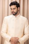 Shop_Ankit V Kapoor_Peach Raw Silk Embroidery Anchor Zain Floral Sherwani Set _Online_at_Aza_Fashions