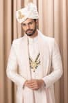 Ankit V Kapoor_Gold Cotton Embroidery Thread Zahid Sherwani Set _at_Aza_Fashions