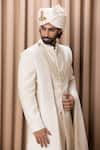 Buy_Ankit V Kapoor_Ivory Cotton Embroidery Paisley Faizan Sherwani Set _Online_at_Aza_Fashions