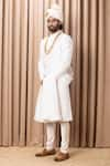 Ankit V Kapoor_Ivory Cotton Embroidery Thread Hasan Sherwani Set _Online_at_Aza_Fashions