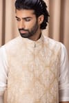 Shop_Ankit V Kapoor_Beige Cotton And Silk Embroidered Floral Patterns Aaryan Bundi Kurta Set _Online_at_Aza_Fashions