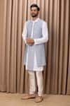 Ankit V Kapoor_Blue Cotton And Silk Embroidered Floral Patterns Azaan Nehru Jacket Kurta Set _Online_at_Aza_Fashions