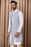 Buy_Ankit V Kapoor_Blue Cotton And Silk Embroidered Floral Patterns Azaan Nehru Jacket Kurta Set _Online_at_Aza_Fashions