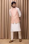 Ankit V Kapoor_Peach Cotton Silk Fahad Embroidered Bundi And Kurta Set_Online_at_Aza_Fashions
