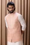Buy_Ankit V Kapoor_Peach Fahad Embroidered Cotton Silk Nehru Jacket_Online_at_Aza_Fashions