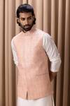 Buy_Ankit V Kapoor_Peach Cotton Silk Fahad Embroidered Bundi And Kurta Set_Online_at_Aza_Fashions