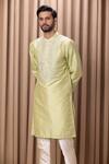 Ankit V Kapoor Green Cotton, Silk Embroidery Vahid Yoke Kurta Set Online at Aza Fashions Ankit V Kapoor_Green Cotton, Silk Embroidery Vahid Yoke Kurta Set _Online_at_Aza_Fashions