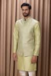 Ankit V Kapoor_Green Cotton Silk Embroidered Faizan Bundi Kurta Set _Online_at_Aza_Fashions