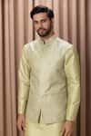 Shop_Ankit V Kapoor_Green Cotton Silk Embroidered Faizan Bundi Kurta Set _Online_at_Aza_Fashions