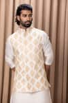 Buy_Ankit V Kapoor_Ivory Cotton Silk Embroidered Floral Patterns Haider Bundi Kurta Set _Online_at_Aza_Fashions