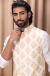 Shop_Ankit V Kapoor_Ivory Cotton, Silk Embroidery Floral Nehru Jacket _Online_at_Aza_Fashions