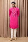 Ankit V Kapoor_Pink Cotton And Silk Embroidered Kian Yoke Kurta Set _Online_at_Aza_Fashions