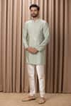 Buy_Ankit V Kapoor_Green Cotton And Silk Embroidered Javed Kurta Set _at_Aza_Fashions