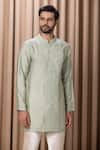 Buy_Ankit V Kapoor_Green Cotton And Silk Embroidered Javed Kurta Set _Online_at_Aza_Fashions