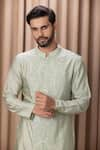 Shop_Ankit V Kapoor_Green Cotton And Silk Embroidered Javed Kurta Set _Online_at_Aza_Fashions