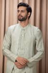 Ankit V Kapoor_Green Pure Georgette And Cotton Silk Embroidered Thread & Javed Bundi Kurta Set _at_Aza_Fashions