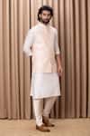 Ankit V Kapoor_Pink Cotton, Silk, Twill Embroidery, Sequins Thread Nehru Jacket _Online_at_Aza_Fashions