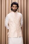 Buy_Ankit V Kapoor_Pink Cotton, Silk, Twill Embroidery, Sequins Thread Nehru Jacket _Online_at_Aza_Fashions