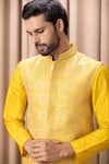 Ankit V Kapoor_Yellow Cotton Silk Embroidery Thread Fahad Bundi And Kurta Set _at_Aza_Fashions