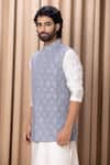 Ankit V Kapoor_Grey Pure Georgette Embroidery Thread Shah Bundi And Kurta Set _Online_at_Aza_Fashions