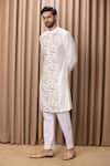 Ankit V Kapoor Ivory Cotton, Silk Embroidery Amaani Botanical Print Straight Kurta Set Online at Aza Fashions Ankit V Kapoor_Ivory Cotton, Silk Embroidery Amaani Botanical Print Straight Kurta Set _Online_at_Aza_Fashions