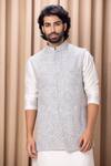 Ankit V Kapoor_Grey Pure Georgette Embroidered Lucknowi Zain Nehru Jacket _Online_at_Aza_Fashions