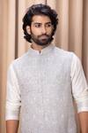 Buy_Ankit V Kapoor_Grey Pure Georgette Embroidered Lucknowi Zain Nehru Jacket _Online_at_Aza_Fashions