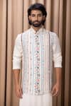 Ankit V Kapoor_Off White Cotton Silk Digital Print Floral Patterns Lakeer Nehru Jacket _Online_at_Aza_Fashions