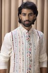 Shop_Ankit V Kapoor_Off White Cotton Silk Digital Print Floral Lakeer Bundi And Kurta Set _Online_at_Aza_Fashions