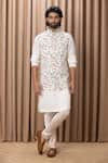 Ankit V Kapoor_Off White Cotton Silk Digital Print Floral Amaani Bundi And Kurta Set _Online_at_Aza_Fashions