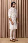 Shop_Ankit V Kapoor_Off White Cotton Silk Digital Print Floral Amaani Bundi And Kurta Set _Online_at_Aza_Fashions