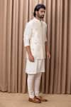 Ankit V Kapoor_Cream Raw Silk Hand Embroidered Mirror Work Haseeb Nehru Jacket _Online_at_Aza_Fashions