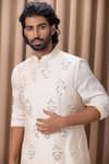 Buy_Ankit V Kapoor_Cream Raw Silk Hand Embroidered Mirror Work Haseeb Nehru Jacket _Online_at_Aza_Fashions