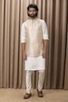 Ankit V Kapoor_Beige Raw Silk Embroidery Mirror Hasan Bundi And Kurta Set _Online_at_Aza_Fashions