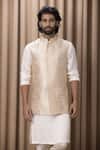 Buy_Ankit V Kapoor_Beige Raw Silk Embroidery Mirror Hasan Bundi And Kurta Set _Online_at_Aza_Fashions