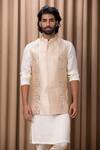 Buy_Ankit V Kapoor_Beige Raw Silk Hand Embroidered Mirror Work Hasan Nehru Jacket _Online_at_Aza_Fashions