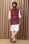 Ankit V Kapoor_Wine Pure Georgette Embroidered Thread And Sequin Work Imran Nehru Jacket _Online_at_Aza_Fashions