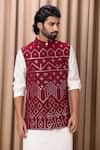 Buy_Ankit V Kapoor_Wine Pure Georgette Embroidery Mirror Imran Geometric Bundi And Kurta Set _Online_at_Aza_Fashions